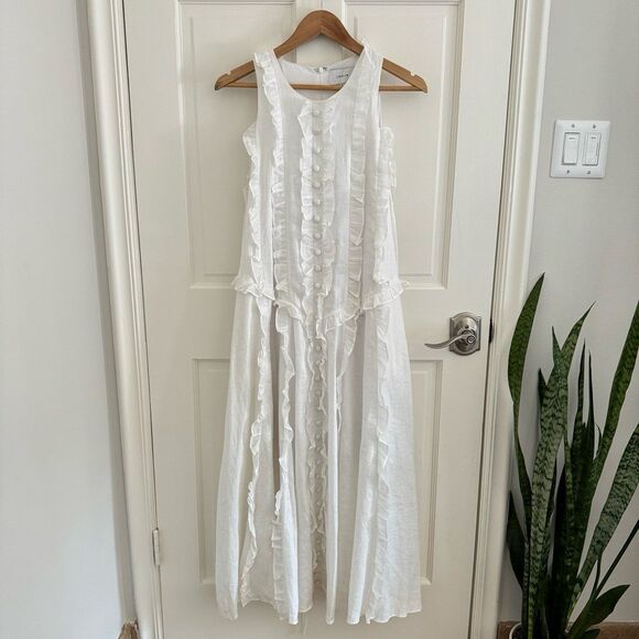 NWOT Joslin Chloe Linen Ramie Midi Dress in Optical White Size 10 - Picture 4 of 8